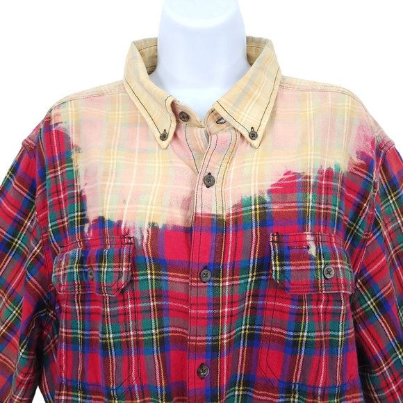 The Rack Brushed Cotton Bleach Tie Dye Button Front Shirt Top Size XL Plaid - Picture 3 of 12